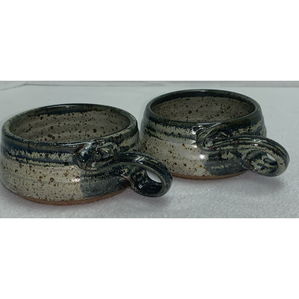 2 Mugs Studio Art Pottery Marked J.P.G. Hand Thrown Abstract Design Stoneware